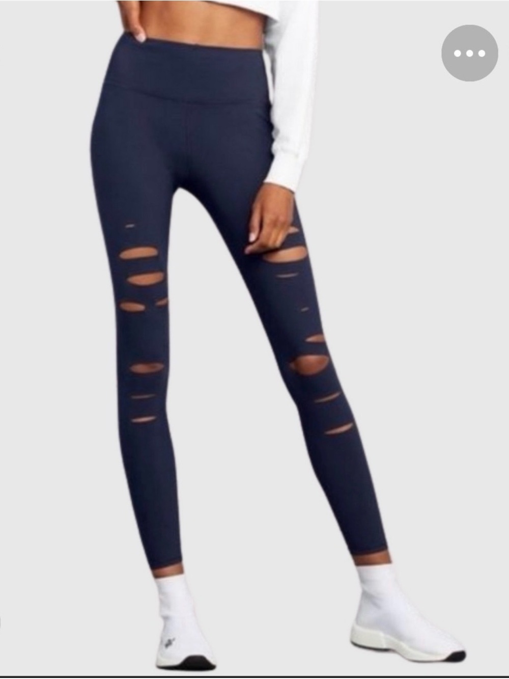 Alo Yoga High Waisted Ripped Warrior Leggings in Navy Blue- Size XS.